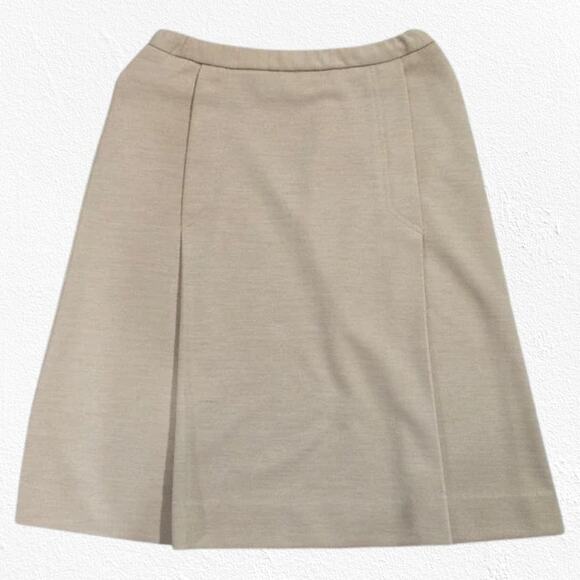 80s Vintage Tan Classic Pleated Sears Neutral Minimal A Line Midi Skirt Size 6 - Picture 1 of 9